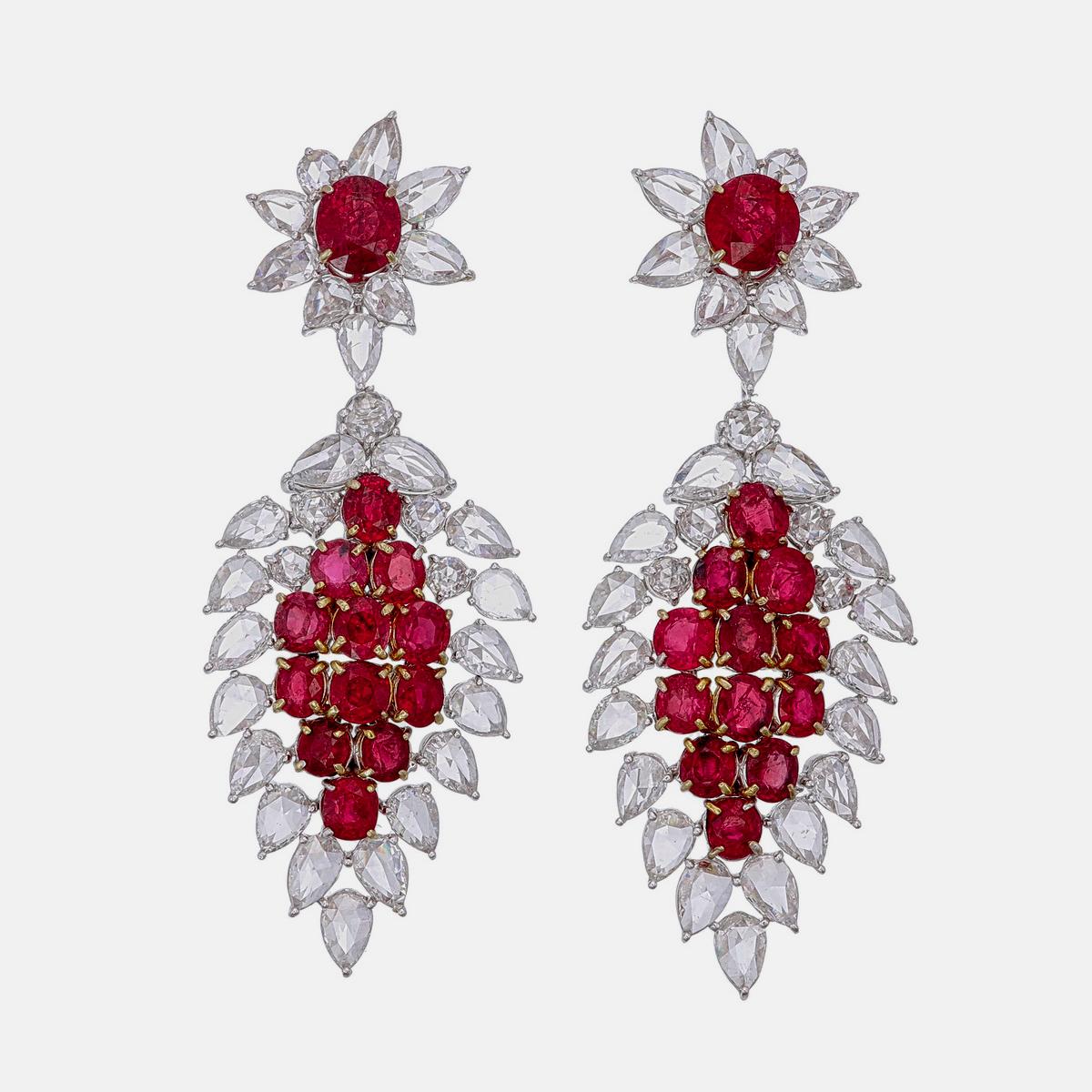 Modernista Gubelin Certified 12.64 Carat Burma Ruby No Heat And Diamond Earrings In 18k WG in vendita