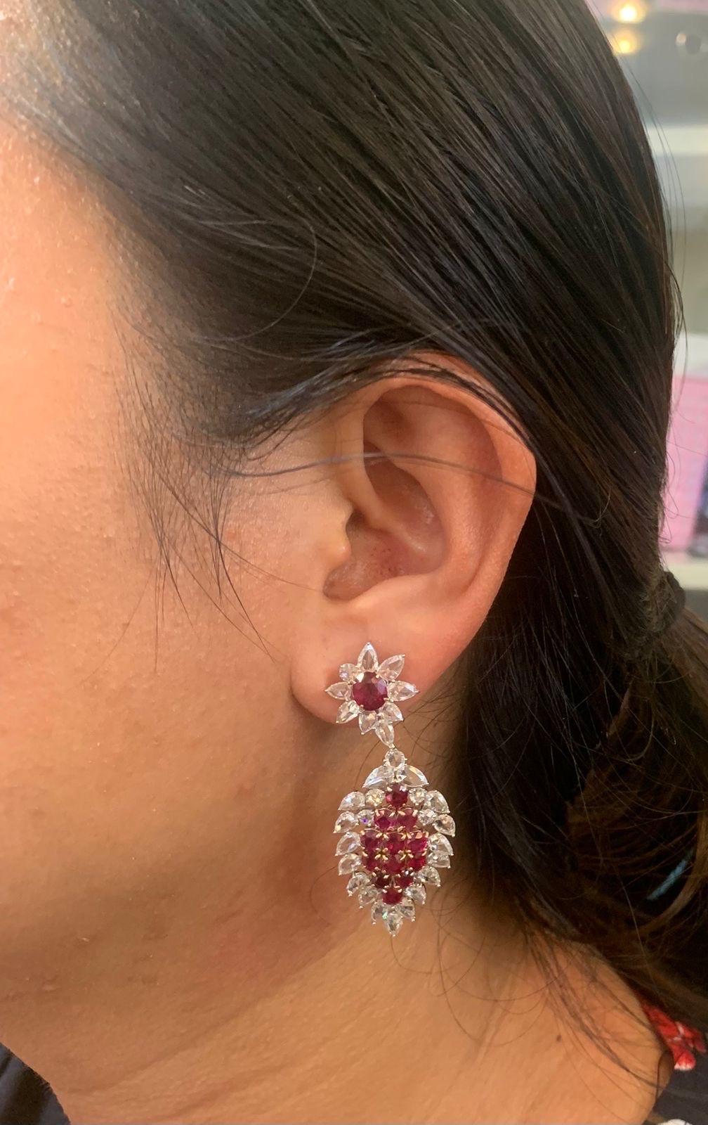Gubelin Certified 12.64 Carat Burma Ruby No Heat And Diamond Earrings In 18k WG In condizioni Nuovo in vendita a Bangkok, TH