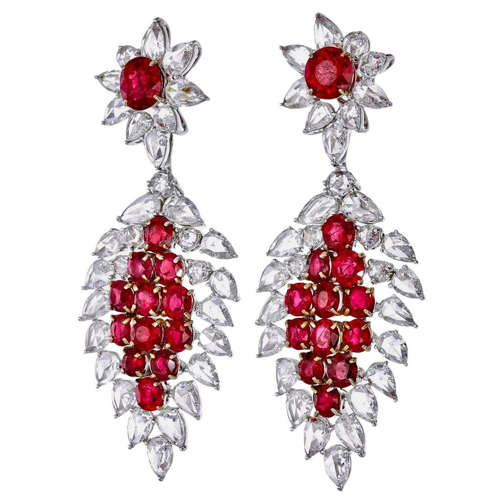 Gubelin Certified 12.64 Carat Burma Ruby No Heat And Diamond Earrings In 18k WG