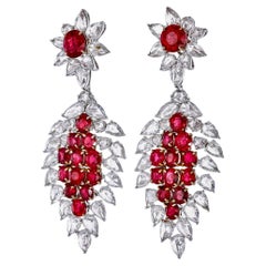 Gubelin Certified 12.64 Carat Burma Ruby No Heat And Diamond Earrings In 18k WG