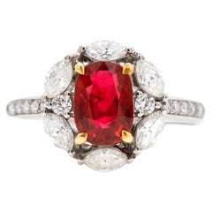 Gubelin Certified 1.65 Carat No-Heat Burmese Pigeon Blood Ruby and Diamond Ring