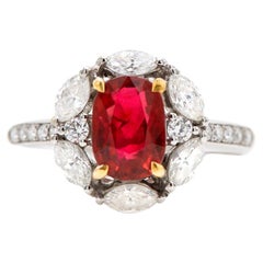 Gubelin Certified 1.65 Carat No-Heat Burmese Pigeon Blood Ruby and Diamond Ring