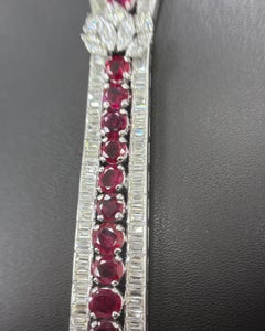 Gubelin Bracciale in platino con diamanti e rubini di Birmania Mogok senza calore, certificato 16,8 carati