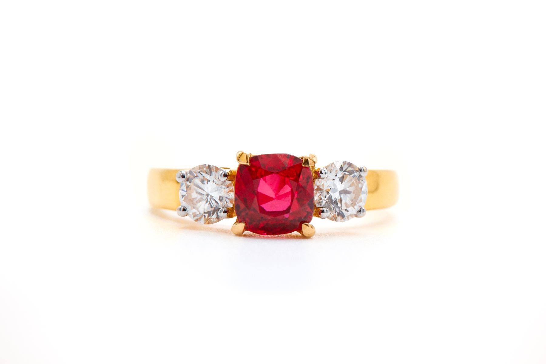 Cushion Cut Gubelin Certified 1.72 Carat No-Heat Burmese Pigeon Blood Ruby and Diamond Ring For Sale