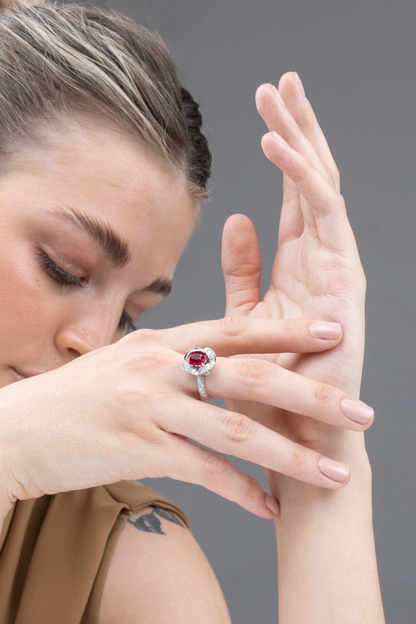 Women's Gubelin Certified 1.97 Carat No Heat Burma Ruby and Diamond Ring For Sale