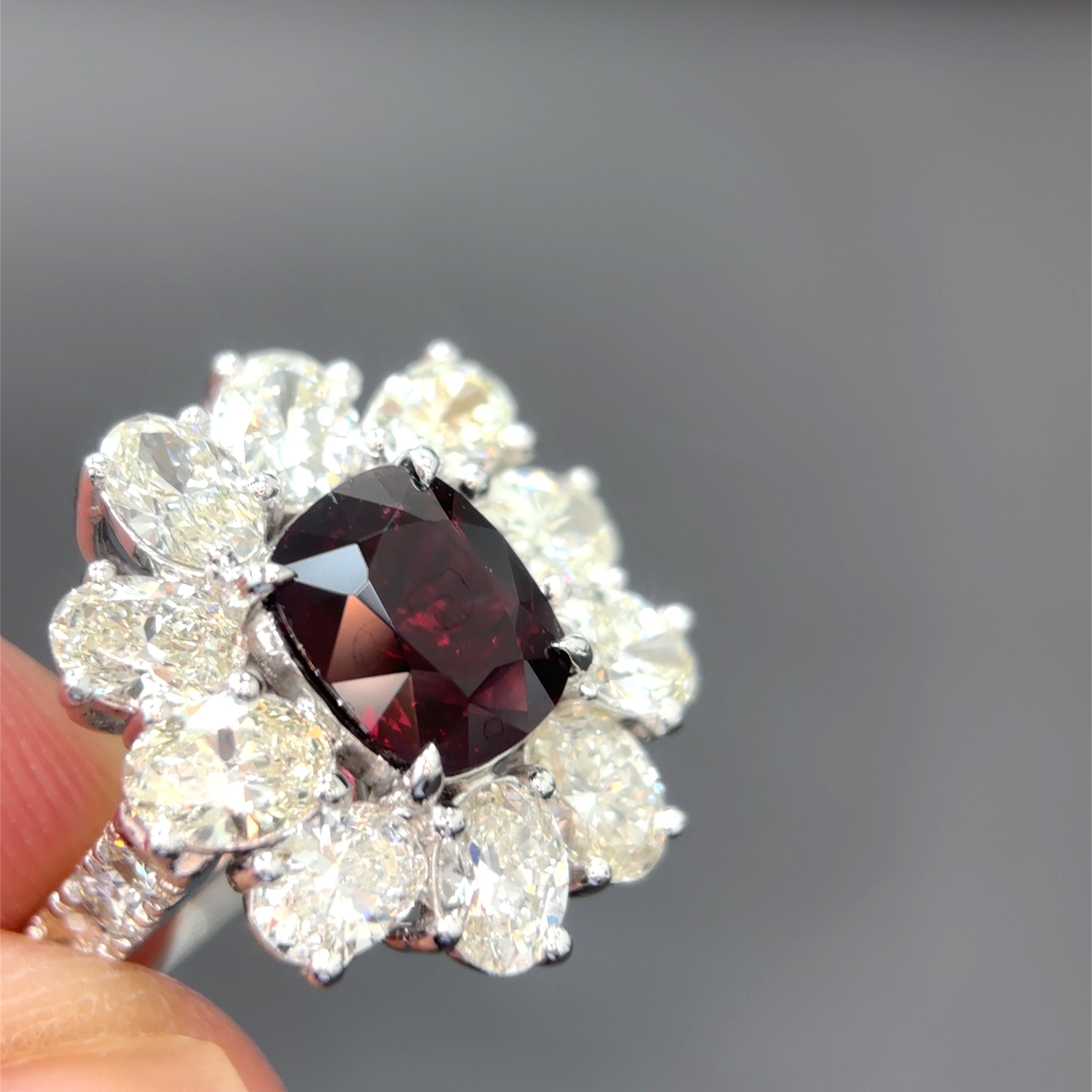 Cushion Cut Gubelin Certified 2.03 Carat Burma No Heat Ruby Diamond Platinum Ring