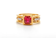 Gubelin Certified 2.06 Carat Burmese No Heat Ruby and Diamond Ring