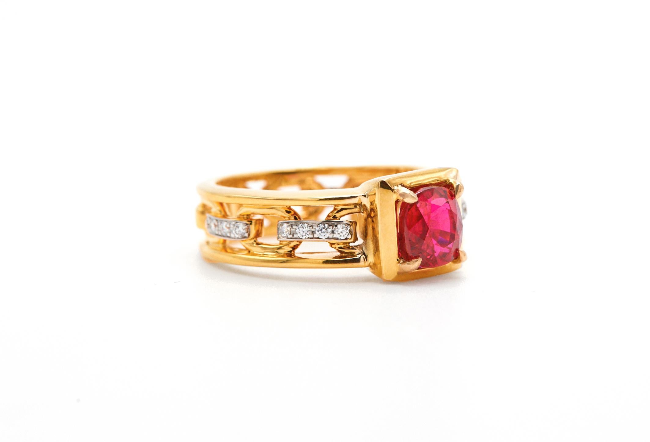 Contemporary Gubelin Certified 2.06 Carat Burmese No Heat Ruby and Diamond Ring For Sale