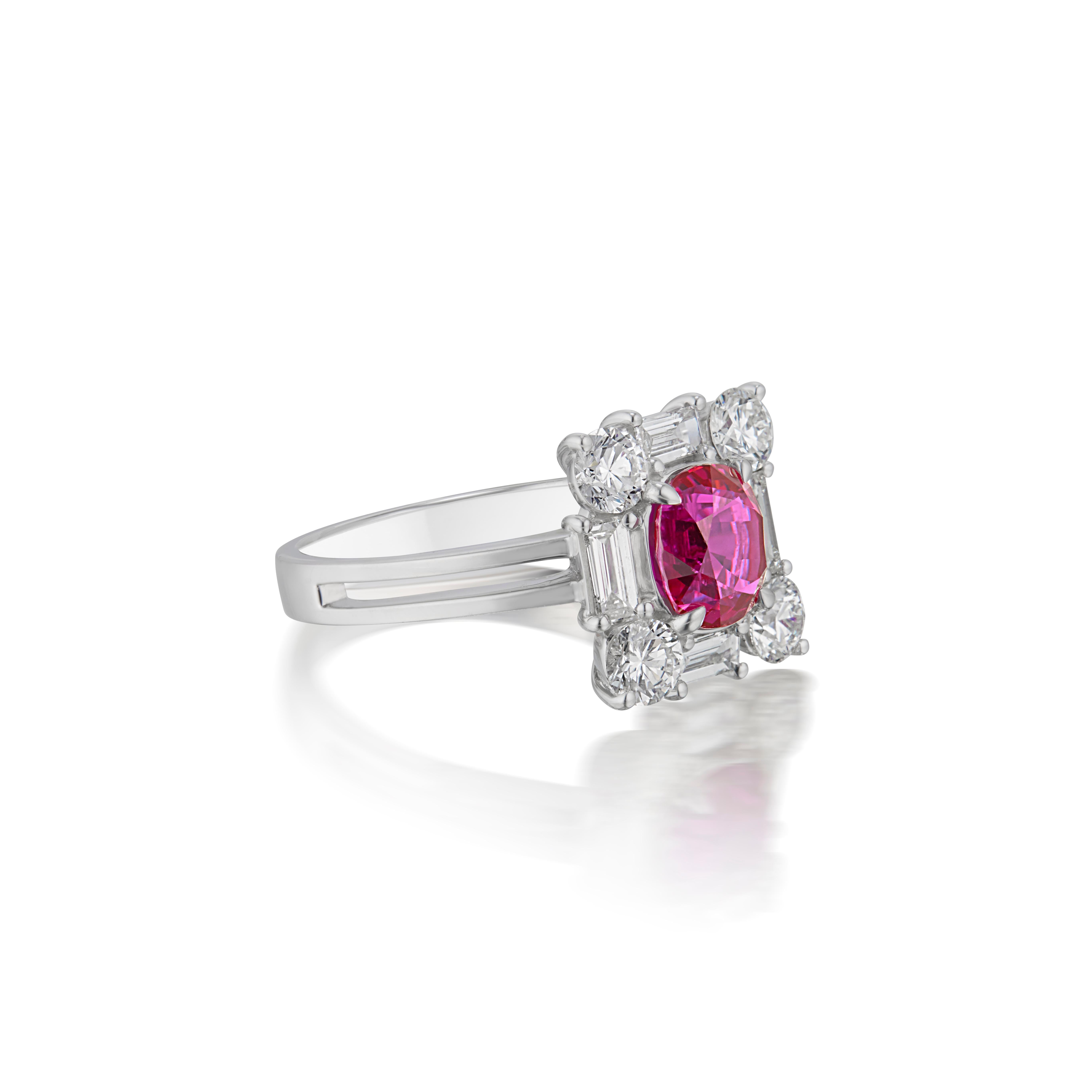 Art Deco Gubelin Certified 2.13 Carat Burmese Ruby and Diamond Cocktail Ring For Sale