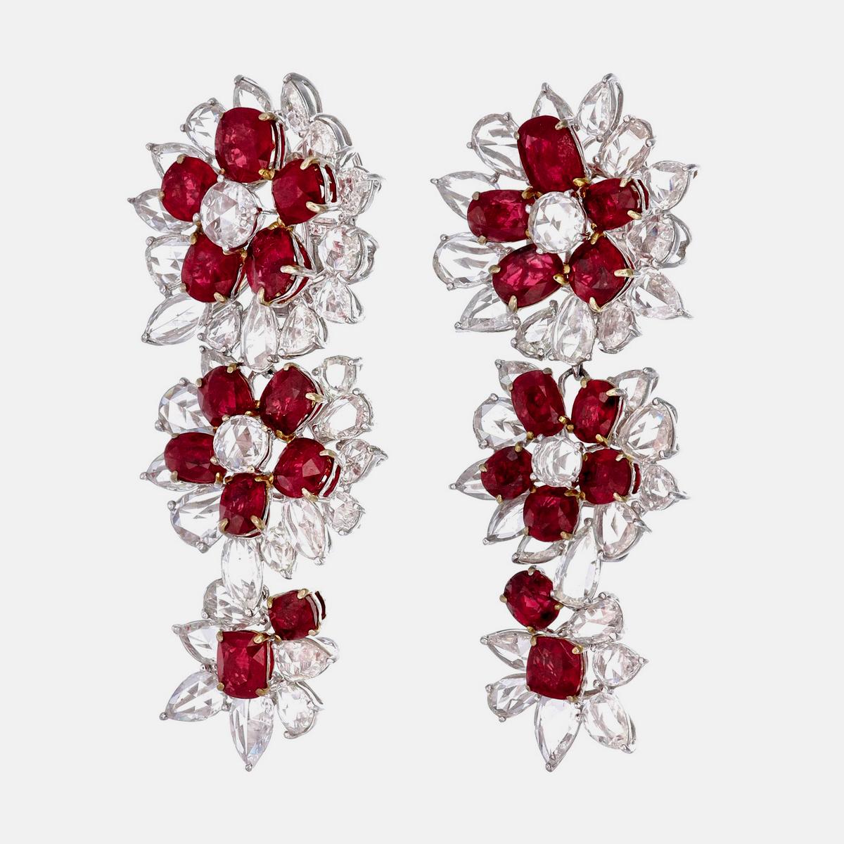 Modernista Gubelin Certified 24.01 Carat Burma Ruby No Heat And Diamond Earrings In 18K WG in vendita