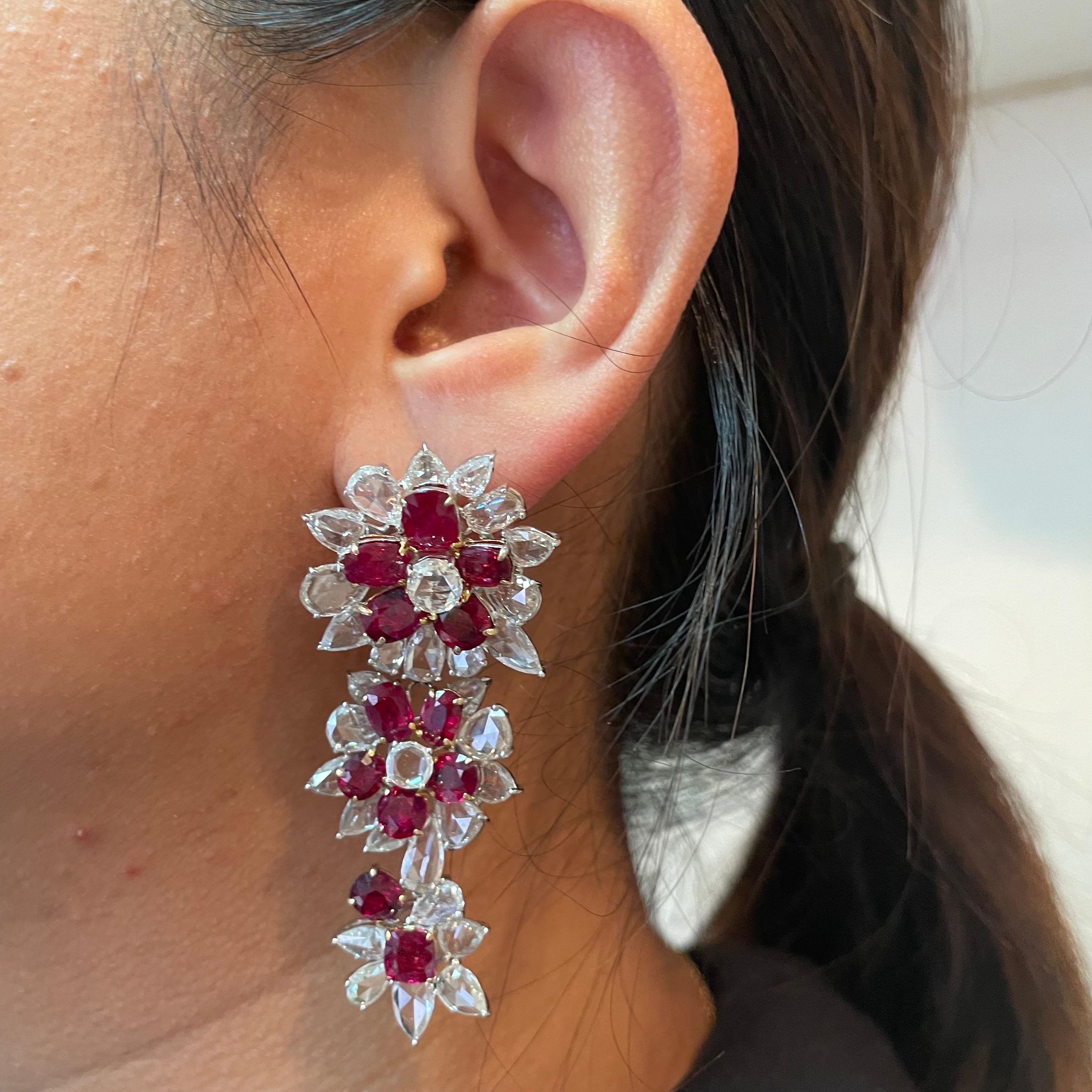 Gubelin Certified 24.01 Carat Burma Ruby No Heat And Diamond Earrings In 18K WG In condizioni Nuovo in vendita a Bangkok, TH