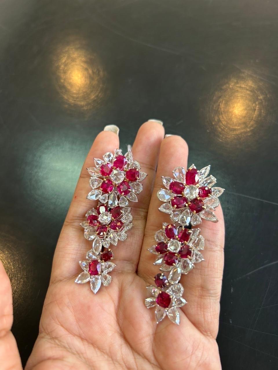 Donna Gubelin Certified 24.01 Carat Burma Ruby No Heat And Diamond Earrings In 18K WG in vendita