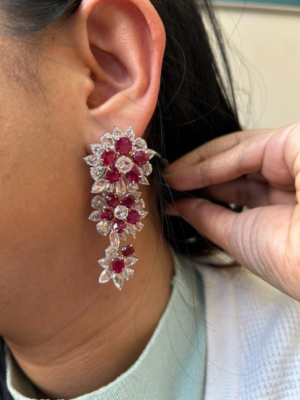 Gubelin Certified 24.01 Carat Burma Ruby No Heat And Diamond Earrings In 18K WG in vendita 1