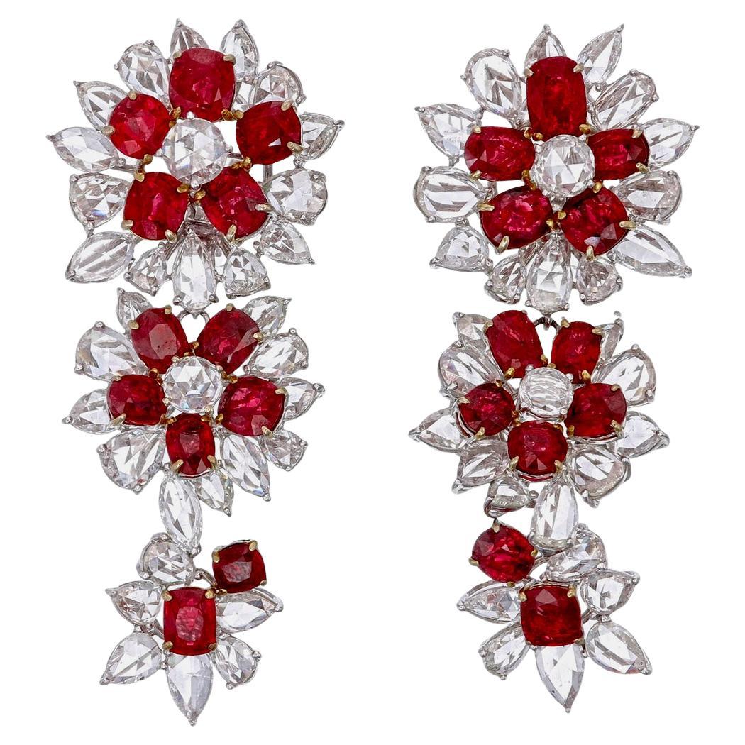 Gubelin Certified 24.01 Carat Burma Ruby No Heat And Diamond Earrings In 18K WG in vendita