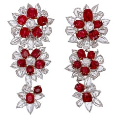 Gubelin Certified 24.01 Carat Burma Ruby No Heat And Diamond Earrings In 18K WG