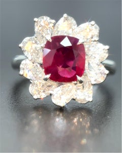 Gubelin Certified 2.45 Carat Burma No Heat Ruby White Diamond Platinum Ring