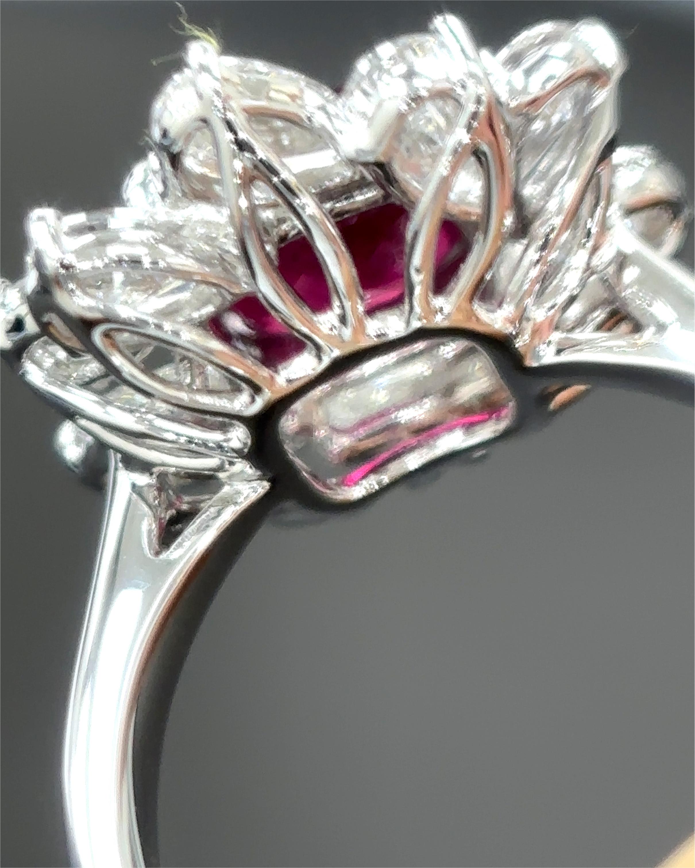 Women's or Men's Gubelin Certified 2.45 Carat Burma No Heat Ruby White Diamond Platinum Ring
