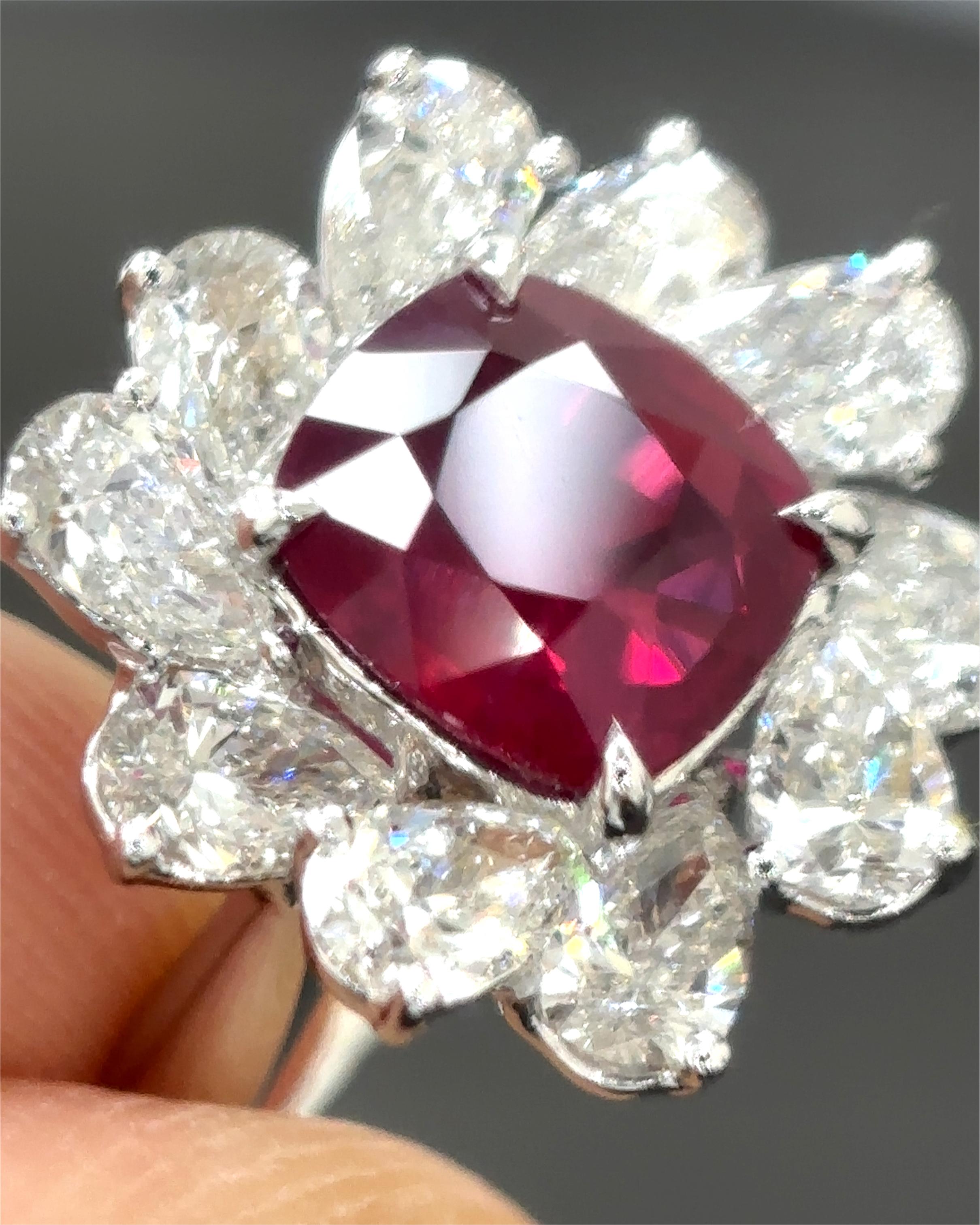 Gubelin Certified 2.45 Carat Burma No Heat Ruby White Diamond Platinum Ring 1