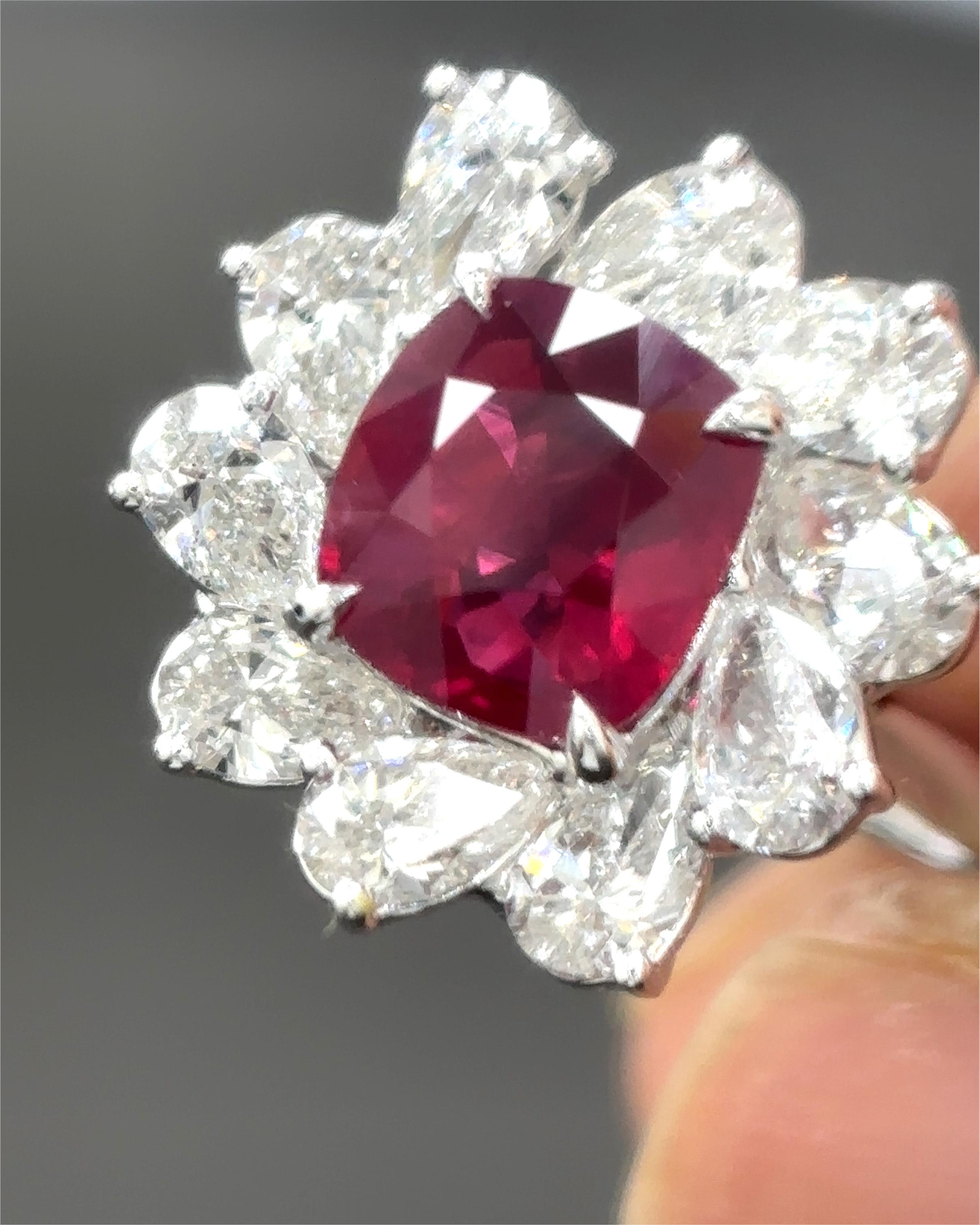 Gubelin Certified 2.45 Carat Burma No Heat Ruby White Diamond Platinum Ring 3