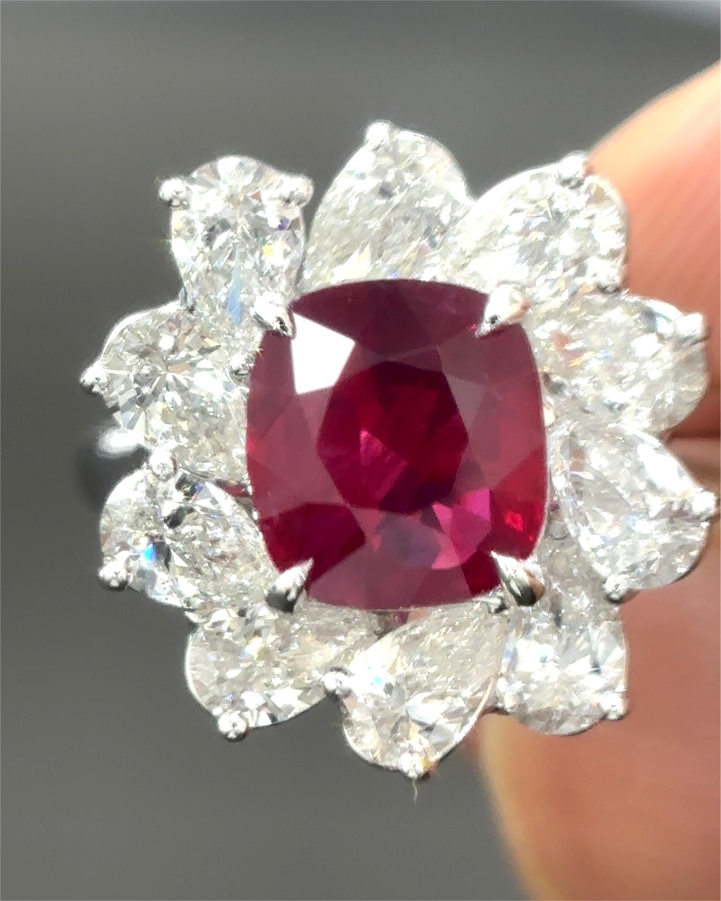Gubelin Certified 2.45 Carat Burma No Heat Ruby White Diamond Platinum Ring 4