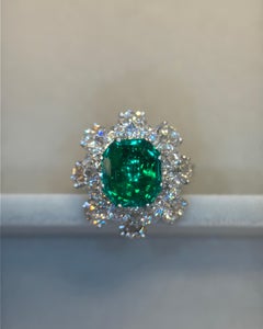 Gubelin Certified 2.54 Carat Colombian No Oil Emerald Diamond Platinum Gold Ring