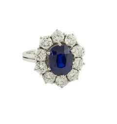 Gubelin Certified 2.91 Carat No Heat  Kashmir Blue Sapphire Diamond Gold Ring
