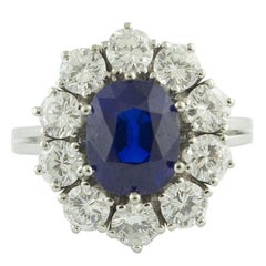 Gubelin Certified 2.91 Carat No Heat  Kashmir Blue Sapphire Diamond Gold Ring