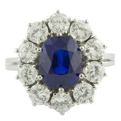 Gubelin Certified 2.91 Carat No Heat Kashmir Blue Sapphire Diamond Gold Ring