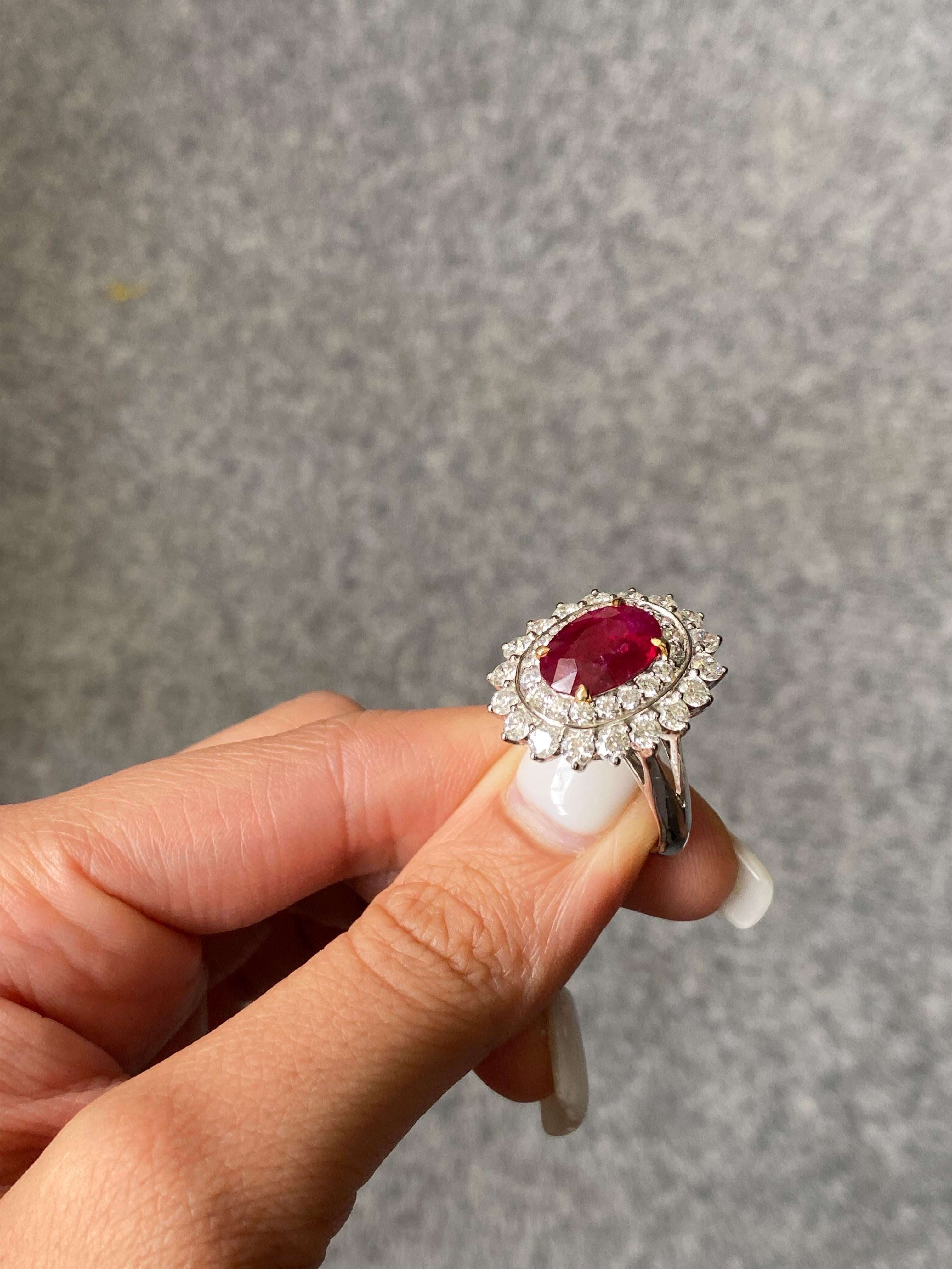 Gubelin zertifizierter Verlobungsring mit 3,41 Karat unbehandeltem Burma-Rubin (Art déco)