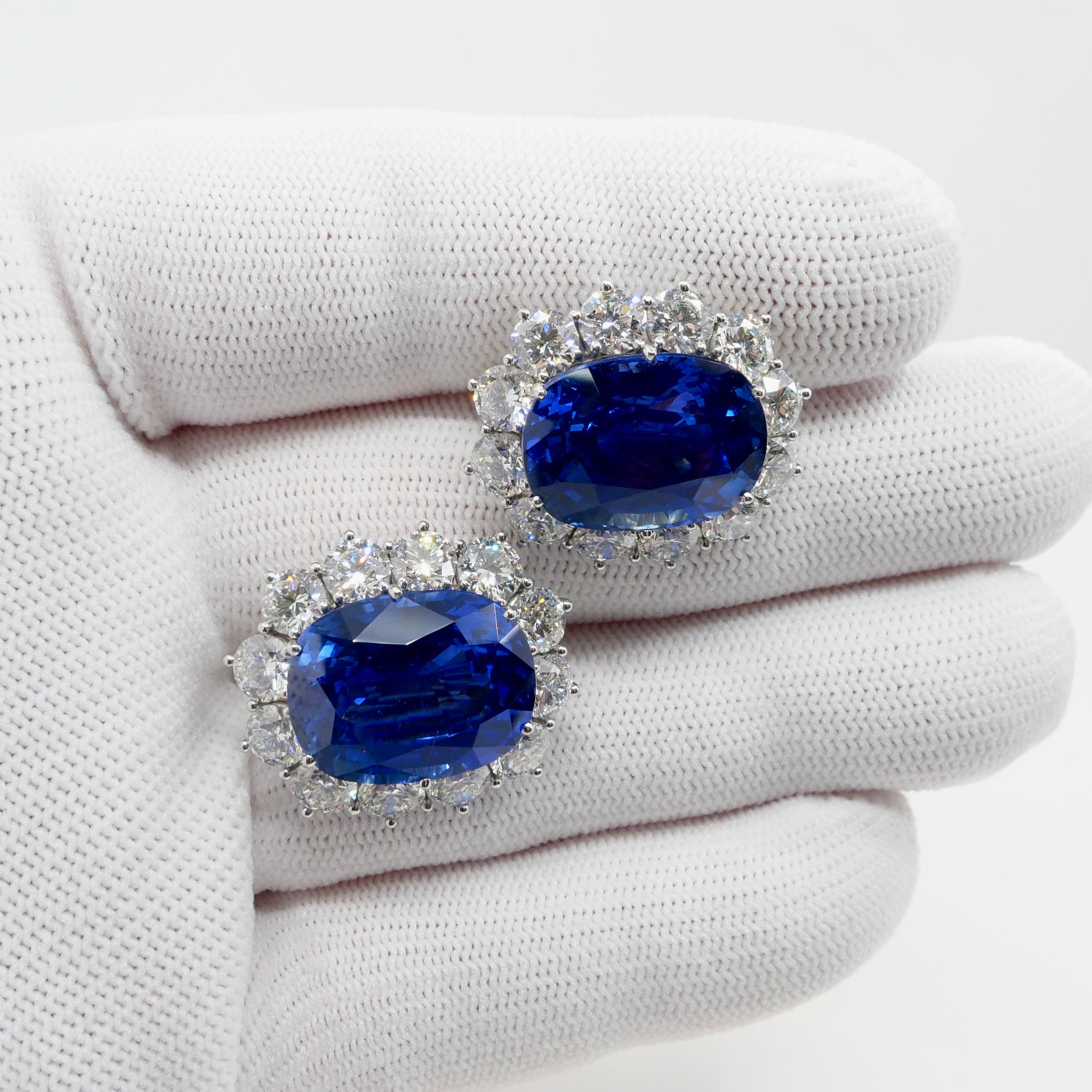 Gubelin Certified 37 CTW Ceylon Sapphire & Diamond Earrings, Important Item 8
