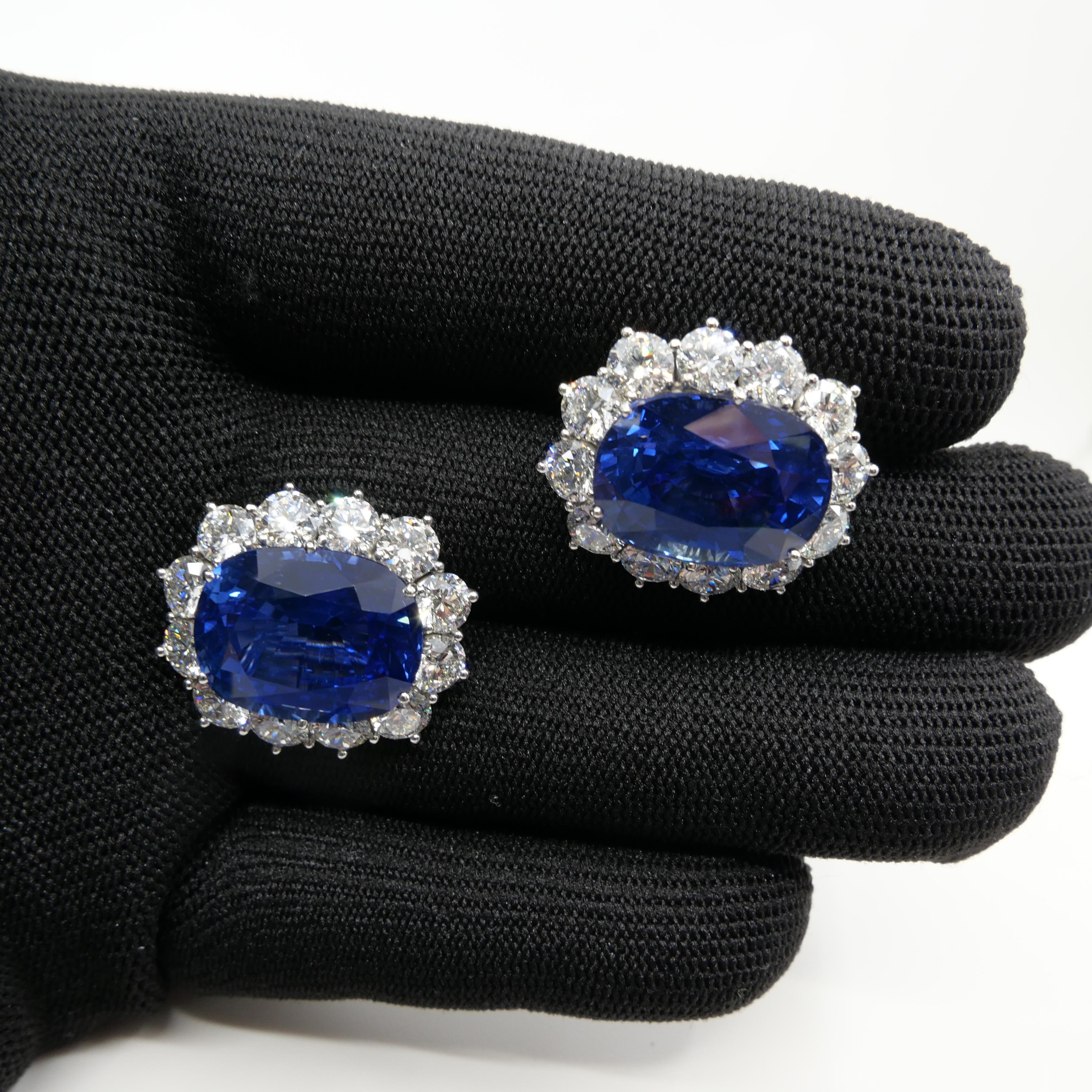 Gubelin Certified 37 CTW Ceylon Sapphire & Diamond Earrings, Important Item 10