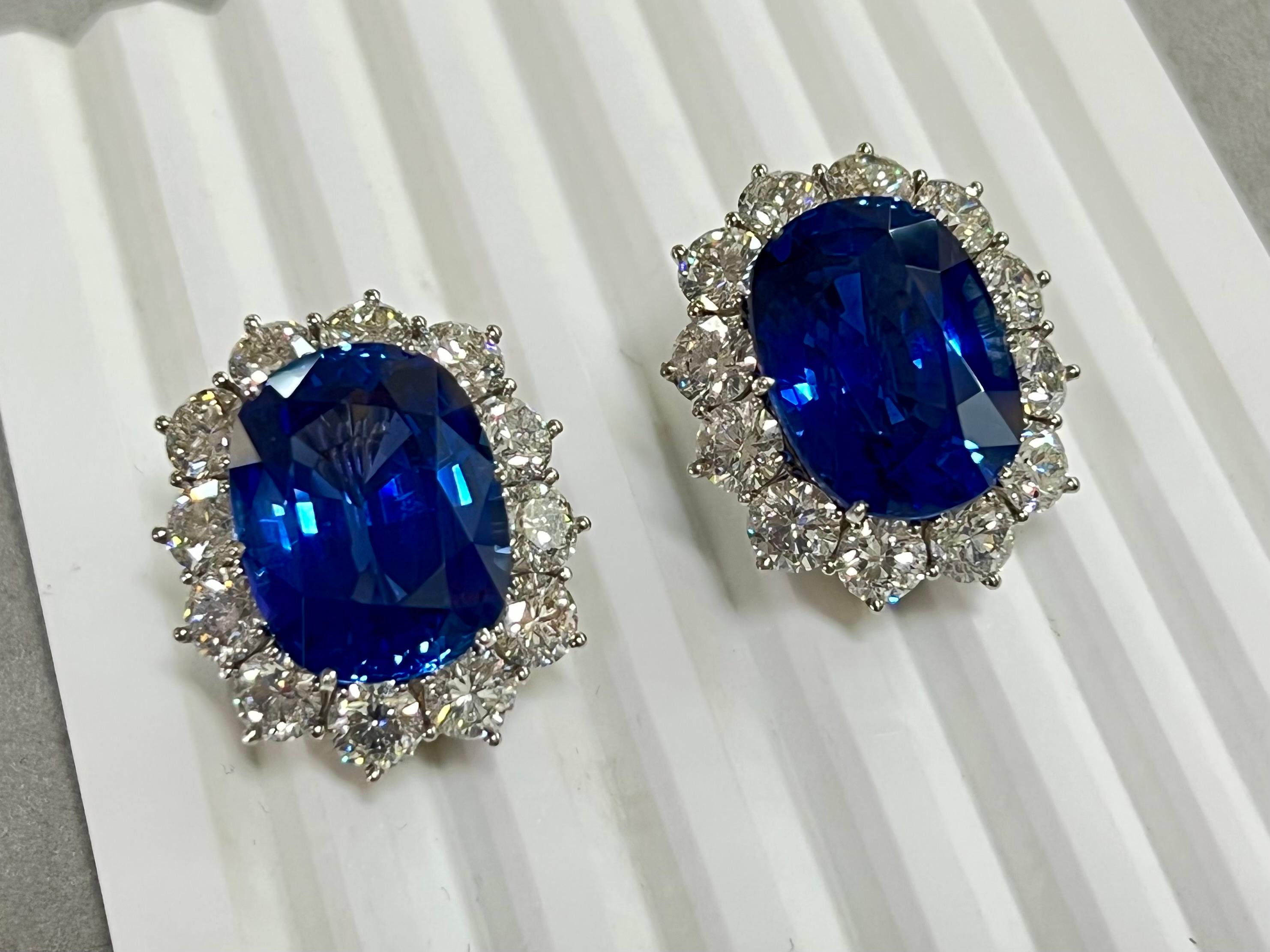 Gubelin Certified 37 CTW Ceylon Sapphire & Diamond Earrings, Important Item 11