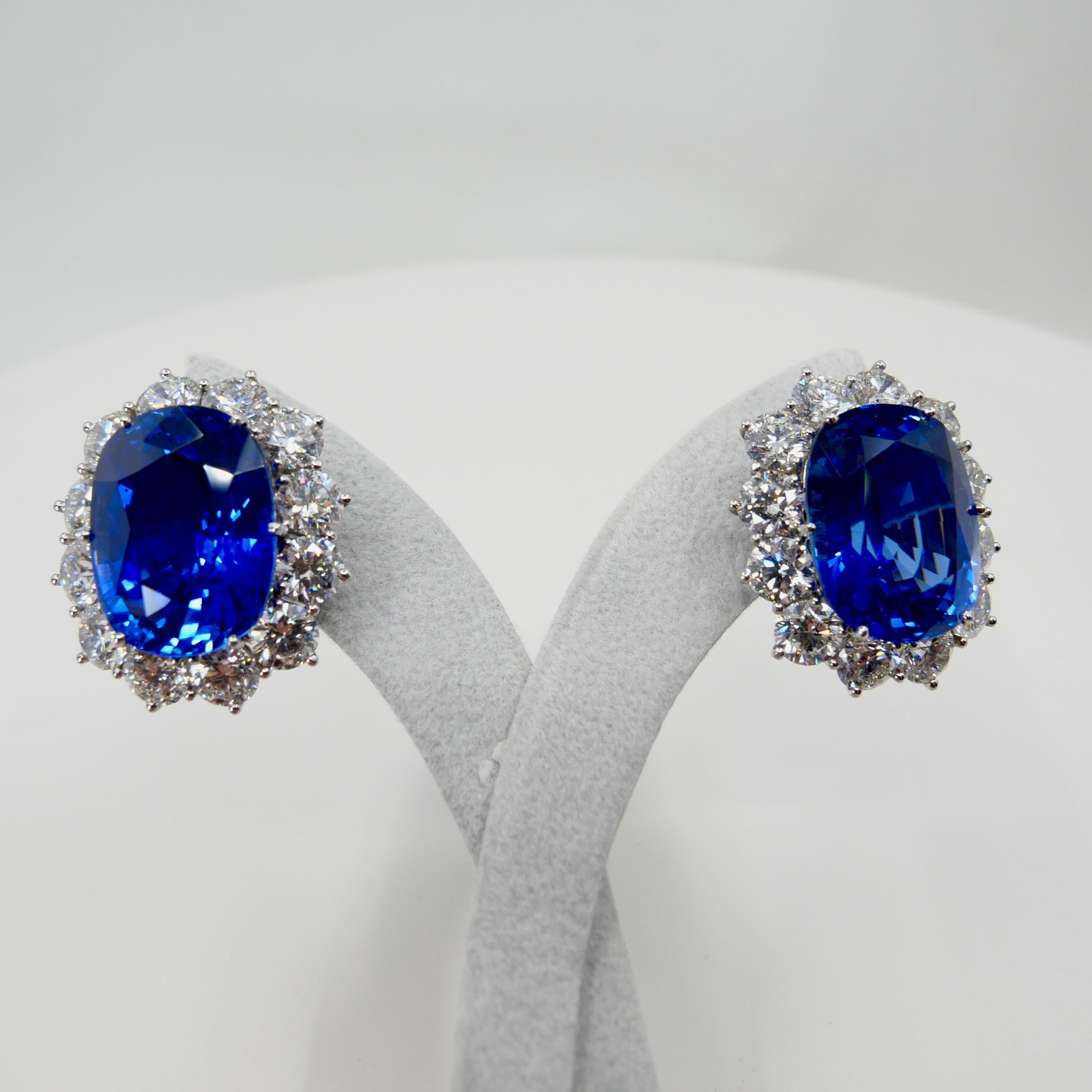 Gubelin Certified 37 CTW Ceylon Sapphire & Diamond Earrings, Important Item 12
