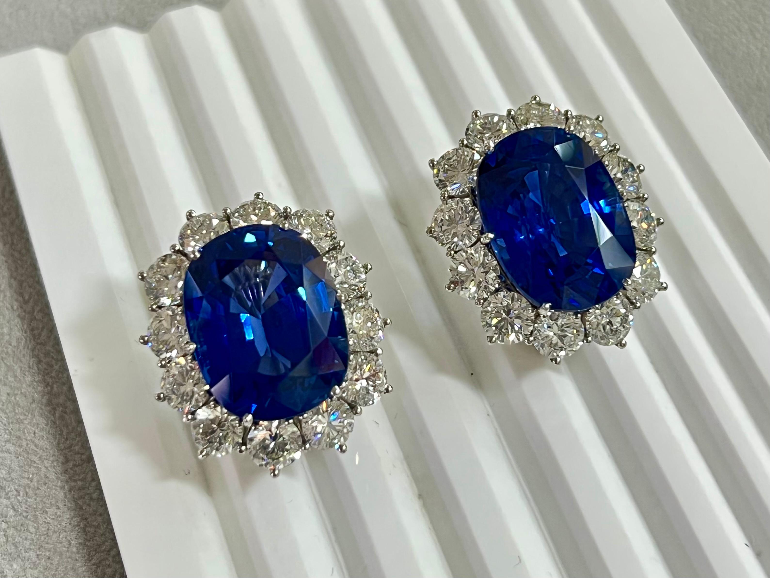 Oval Cut Gubelin Certified 37 CTW Ceylon Sapphire & Diamond Earrings, Important Item