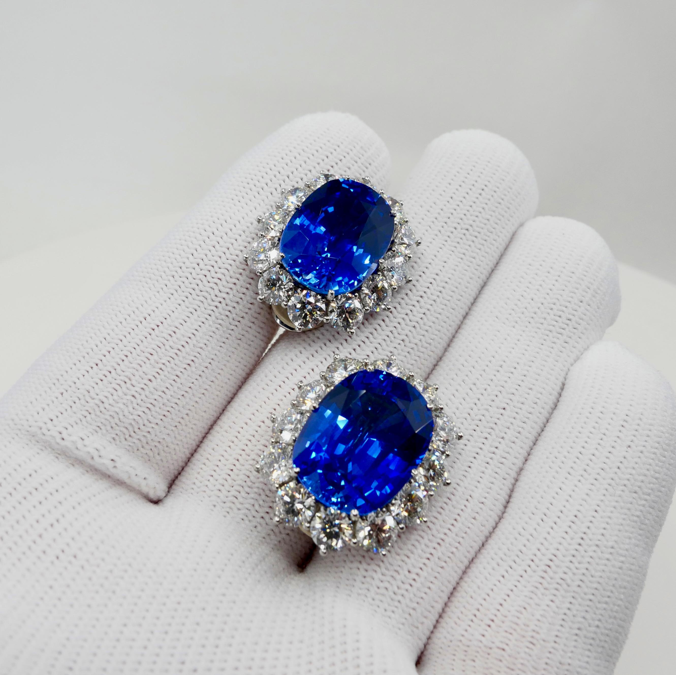 Women's Gubelin Certified 37 CTW Ceylon Sapphire & Diamond Earrings, Important Item