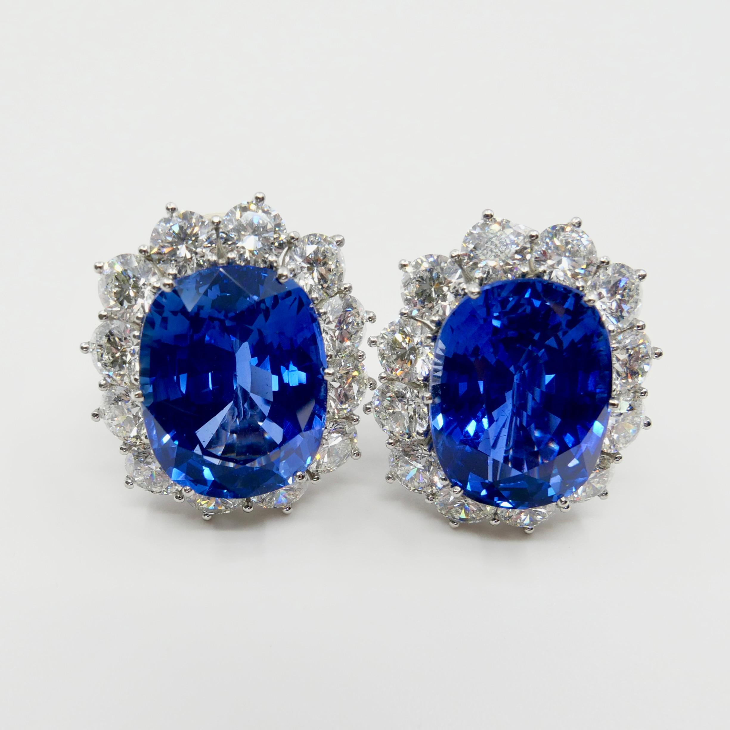 Gubelin Certified 37 CTW Ceylon Sapphire & Diamond Earrings, Important Item 1