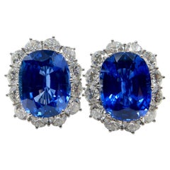 Gubelin Certified 37 CTW Ceylon Sapphire & Diamond Earrings, Important Item