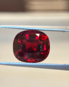 Gubelin Certified 4.98 Carat Burma No Heat Red Spinel, Cushion Cut, Mogok, Burma