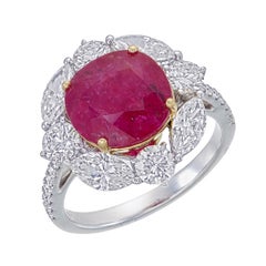 Gubelin Certified 5.62 Carat Mogok Burma No Heat Ruby Diamond Ring in 18K Gold