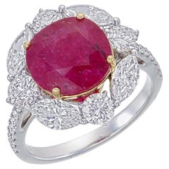 Gubelin Certified 5.62 Carat Mogok Burma No Heat Ruby Diamond Ring in 18K Gold