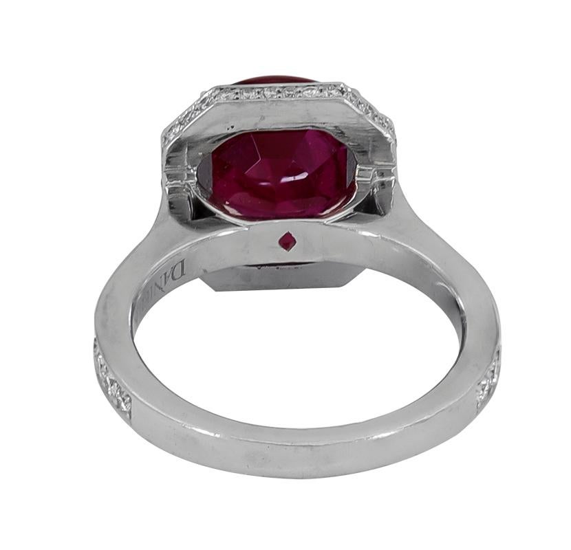 Cushion Cut Gubelin Certified 5.63 Carat Ruby and Diamond Halo Engagement Ring For Sale