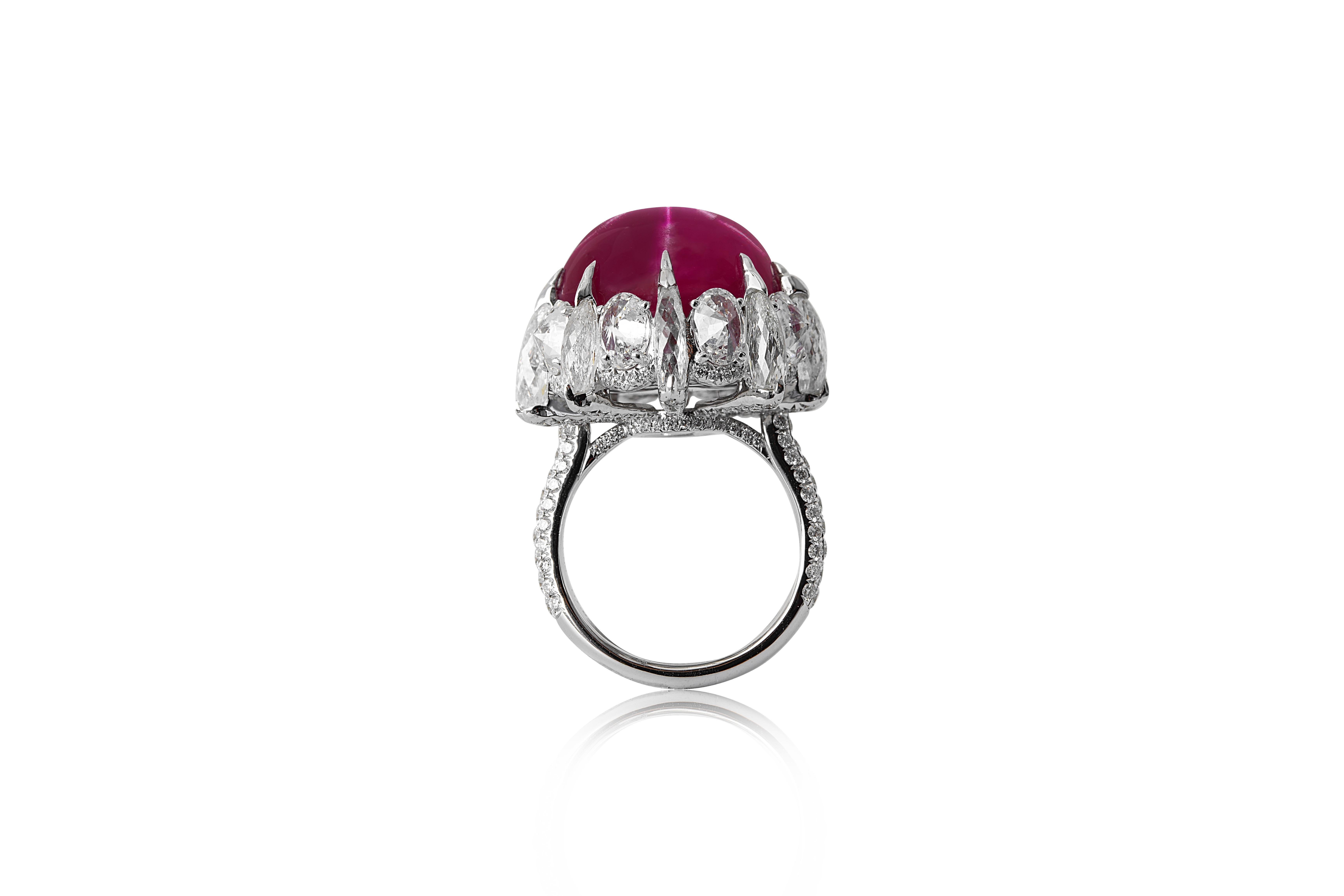 Contemporary Gubelin Certified 60.09 Carat Burmese Star Ruby Dome Ring in 18k White Gold For Sale