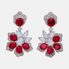 Gubelin Certified 6.51 Carat Burma Pigeon Blood No Heat Ruby Diamond Earrings