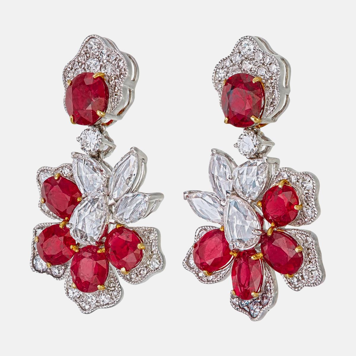 Modern Gubelin Certified 6.51 Carat Burma Pigeon Blood No Heat Ruby Diamond Earrings For Sale