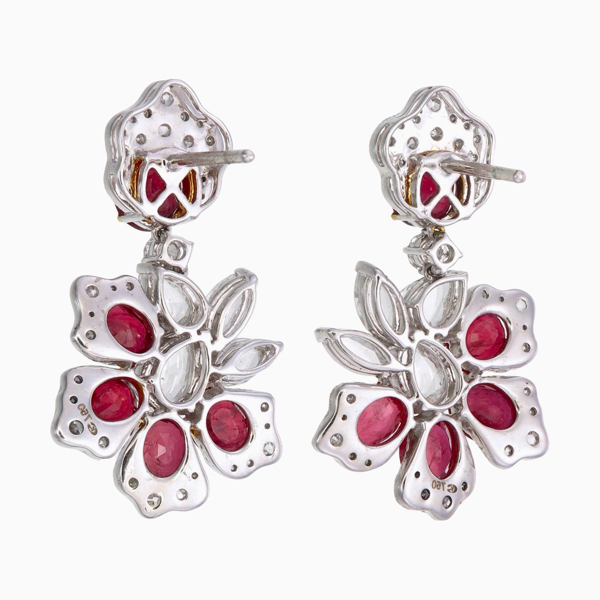 Oval Cut Gubelin Certified 6.51 Carat Burma Pigeon Blood No Heat Ruby Diamond Earrings For Sale