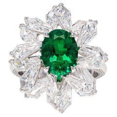 Gubelin Certified 6.97 Carat Colombian Muzo Green Emerald Snowflake Diamond Ring