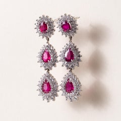 Gubelin-Certified 7.50 Carats Ruby and Diamond Dangle Earrings in Platinum