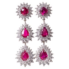 Gubelin-zertifizierte 7,50 Karat Rubin- und Diamant-Ohrringe aus Platin