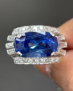 Gubelin Certified 9.14 Carat Ceylon No Heat Sapphire Diamond Gold Cocktail Ring