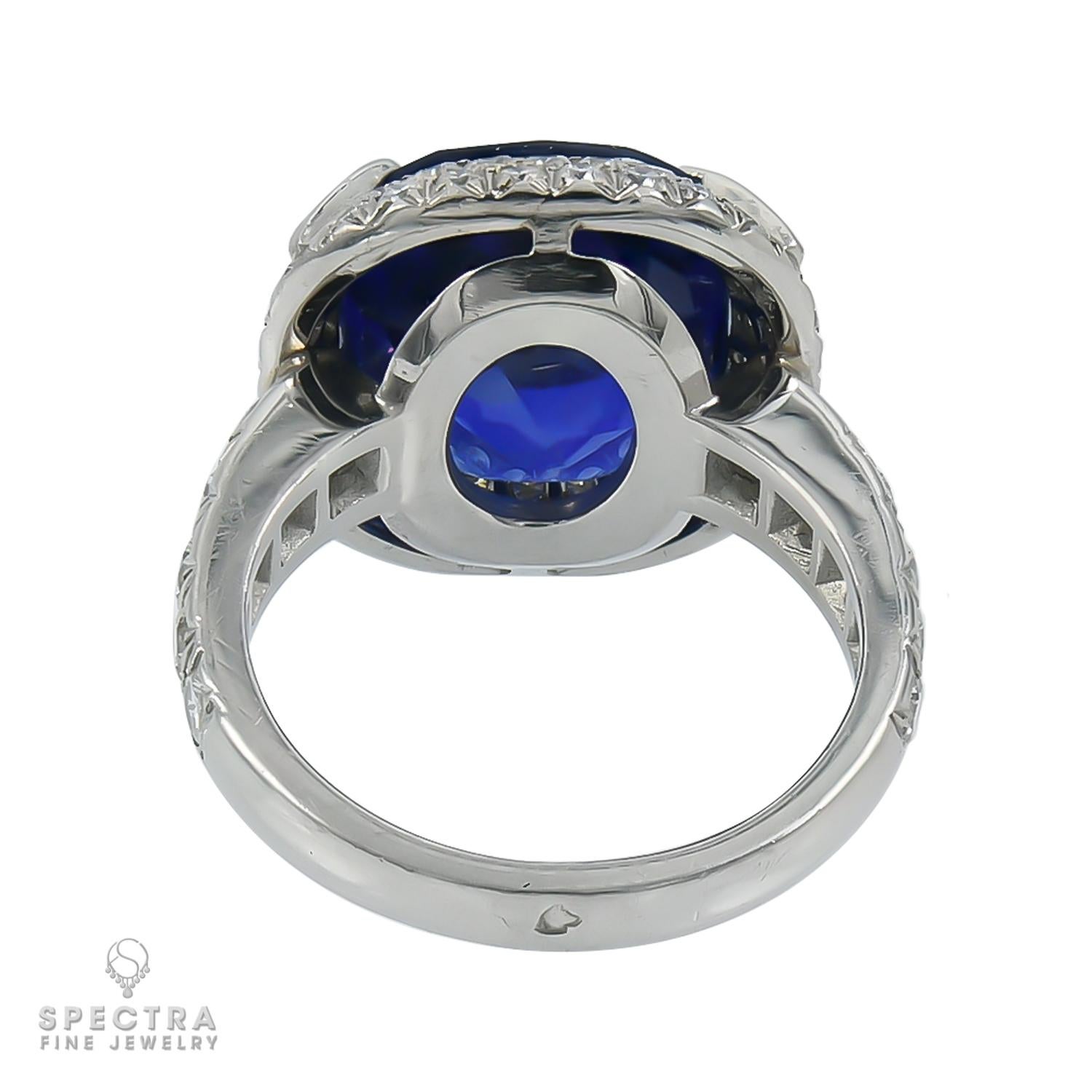 Cushion Cut Gubelin Certified 9.57 Carat Burmese Sapphire Diamond Cocktail Ring For Sale